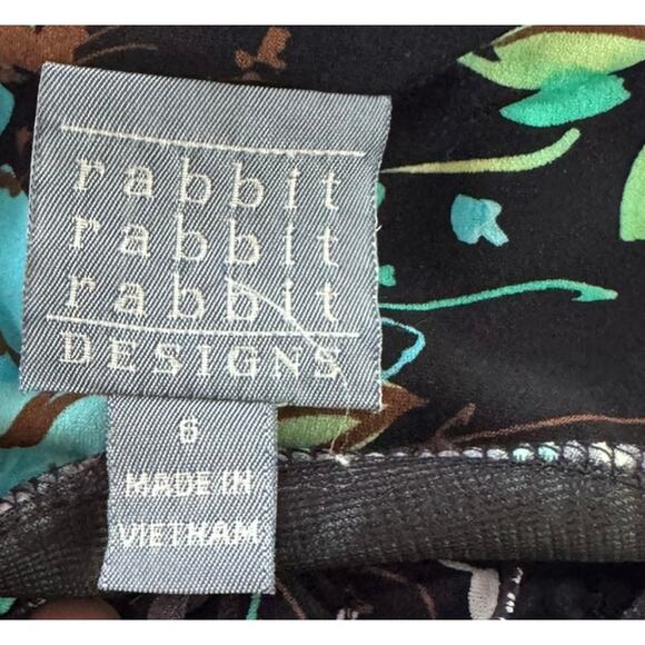 Rabbit Rabbit Rabbit Designs Size 6 Dress Black Blue Floral Polyester Spandex - Picture 3 of 8